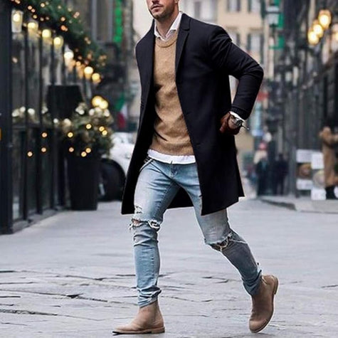 Mens Classic Long Coat  Slim Fit