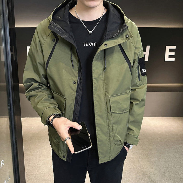 Men's Hooded Work Jacket Outerwear Fashionable Streetwear