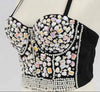 Embellished Sweetheart Bustier Top with Floral Appliqués and Pearl Draping
