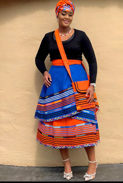 Traditional African Layered Skirt Geometric Stripe Print Cultural Events Wear