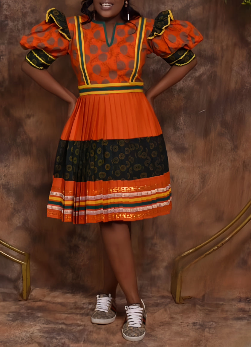 Puff Sleeve Polka Dot Pattern Dress