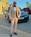 FashionPrice Khaki Slim Fit 3Piece Suit Peak Lapel