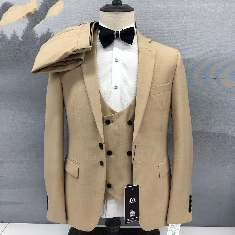 FashionPrice Khaki Slim Fit 3Piece Suit Peak Lapel