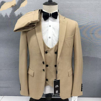 FashionPrice Khaki Slim Fit 3Piece Suit Peak Lapel