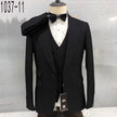 Slim fit 3-piece suit: black blazer with peak lapels and buttoned vest