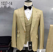 Men's slim-fit light khaki 3-piece suit with matching waistcoat and notch lapels