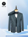 Dark teal slim fit suit jacket with peak lapels and matching vest