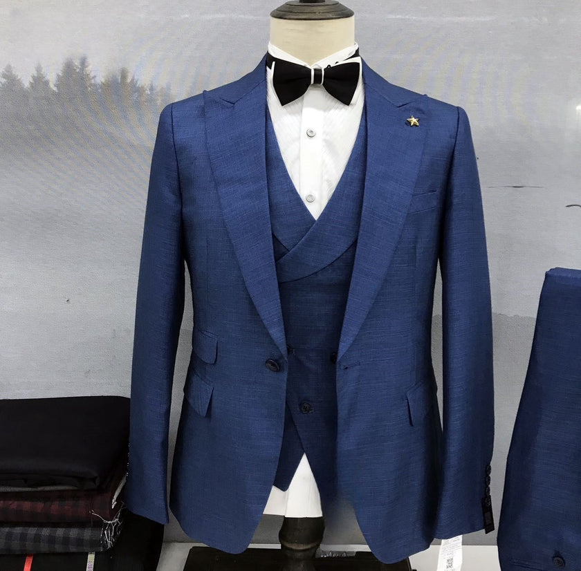 Men's Three-Piece Suit Notched Lapel Textured Fabric