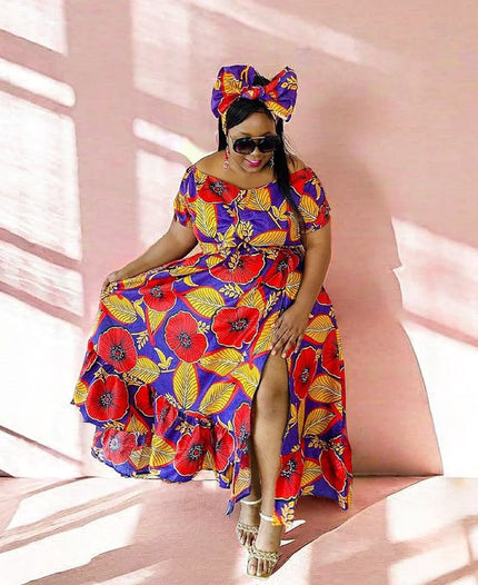 African Print Maxi Dress with Headwrap