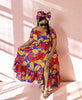 Traditional Floral Print Short Sleeve Dress with Headwrap Set