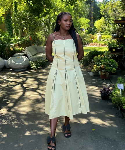 '- Sleeveless A-Line Dress with Vertical Piping