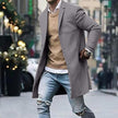 Grey slim fit long coat with notch lapels and button-front closure