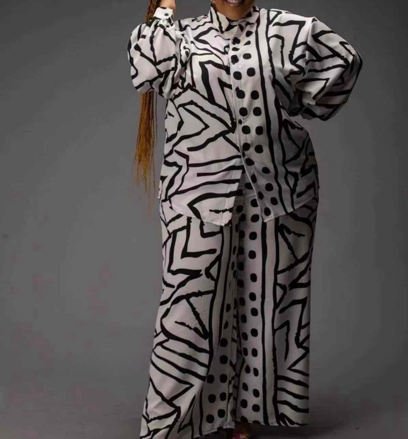 Patterned Shirt and Trousers Set