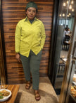 Relaxed fit shirt in lime yellow, button-front and pointed collar with long sleeves