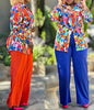 Floral Print Blouse and Wide-Leg Pants Set