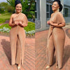 One-Shoulder Pleated Jumpsuit with High Slit