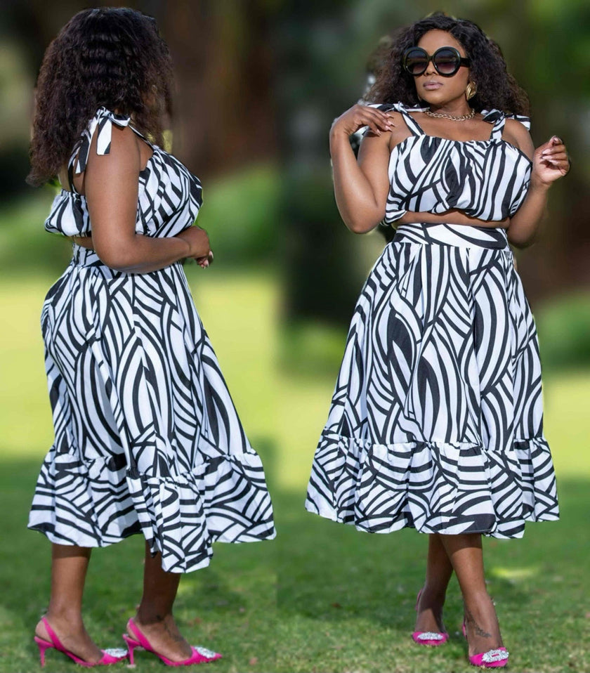 Zebra Stripe Ruffle Hem Set