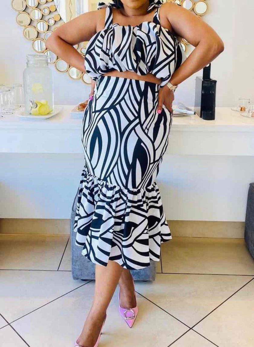 Zebra Stripe Ruffle Hem Set