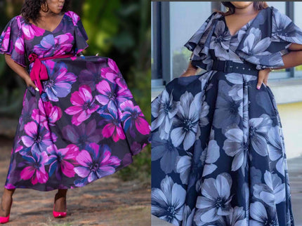 Plus Size Floral Maxi Dress  Puff Sleeve