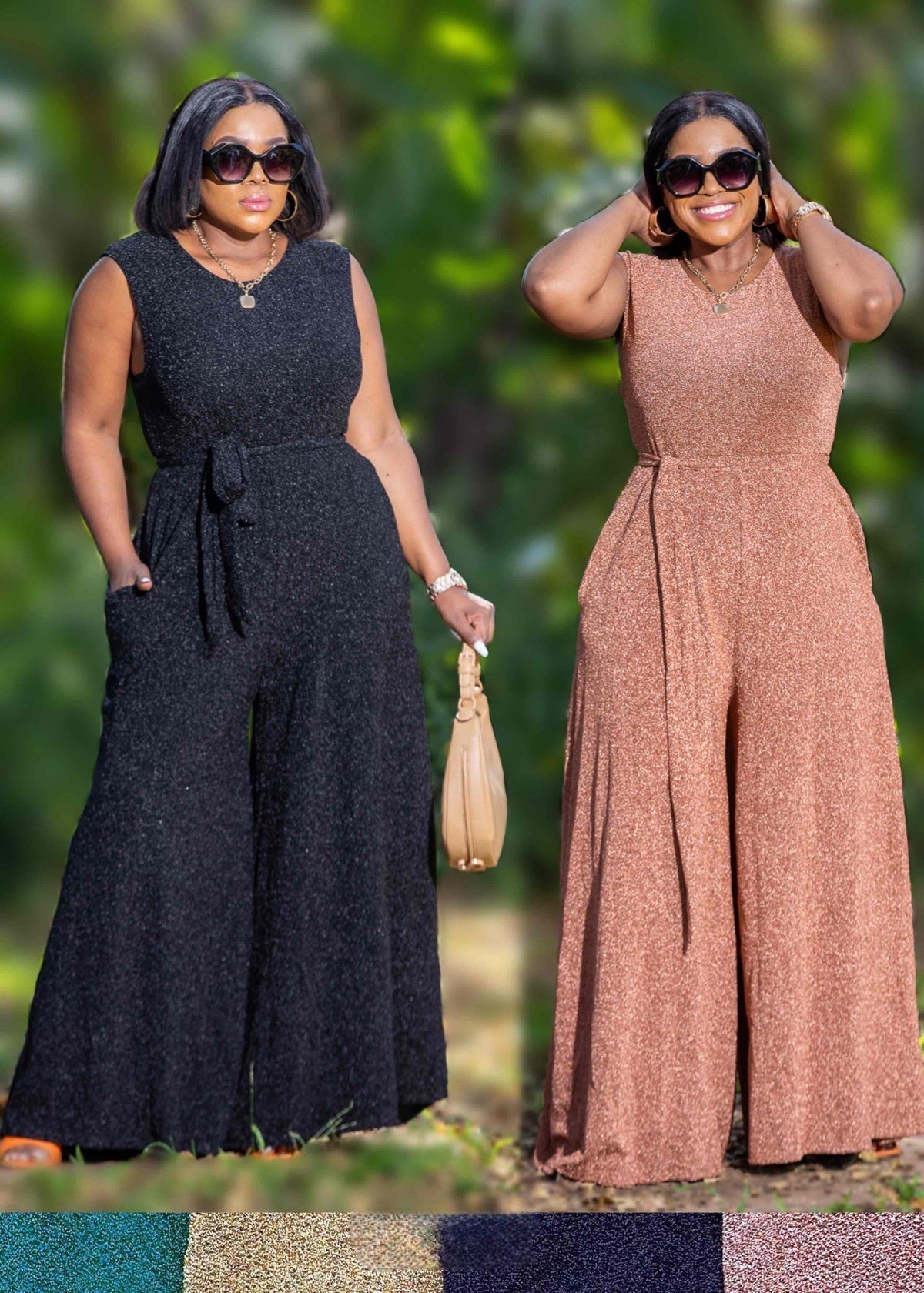 Sleeveless wide-leg jumpsuit with waist tie, comfortable fit