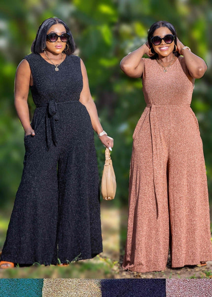 Sleeveless wide-leg jumpsuit with waist tie, comfortable fit
