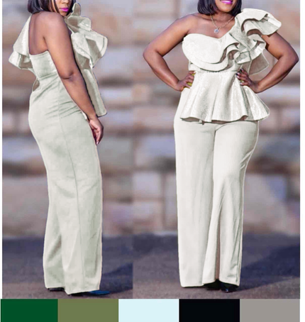 Asymmetrical Jumpsuit Ruffle Detail Flared Leg Chic