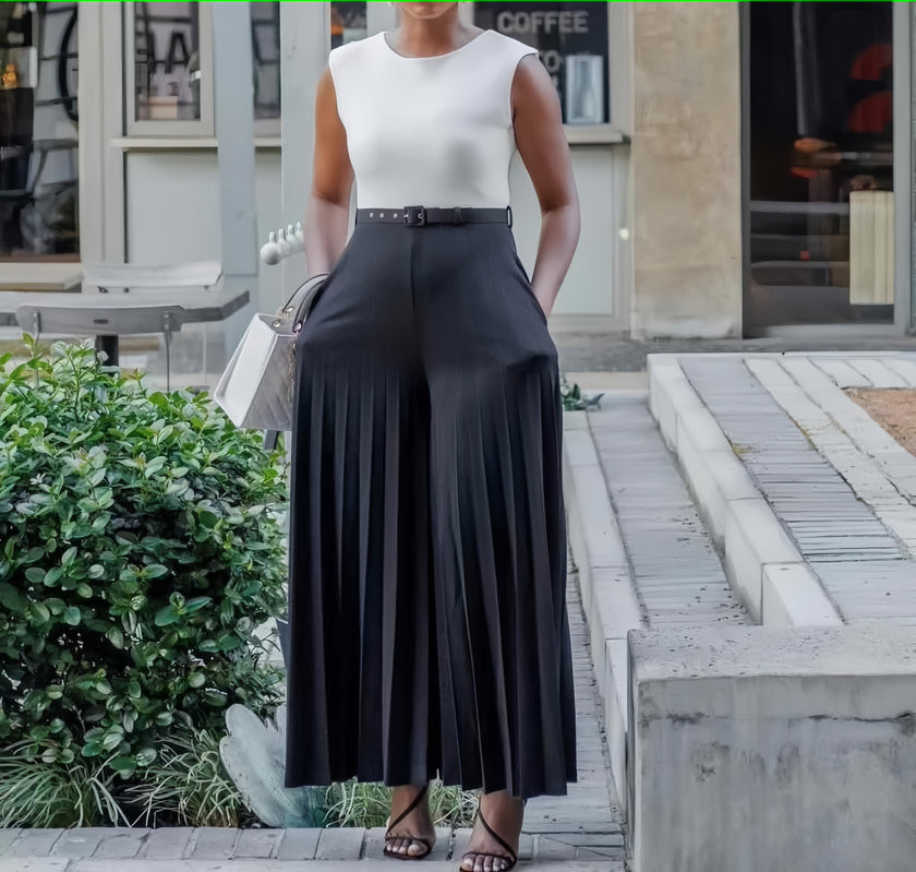 Sleeveless Top with High-Waisted Pleated Wide-Leg Pants