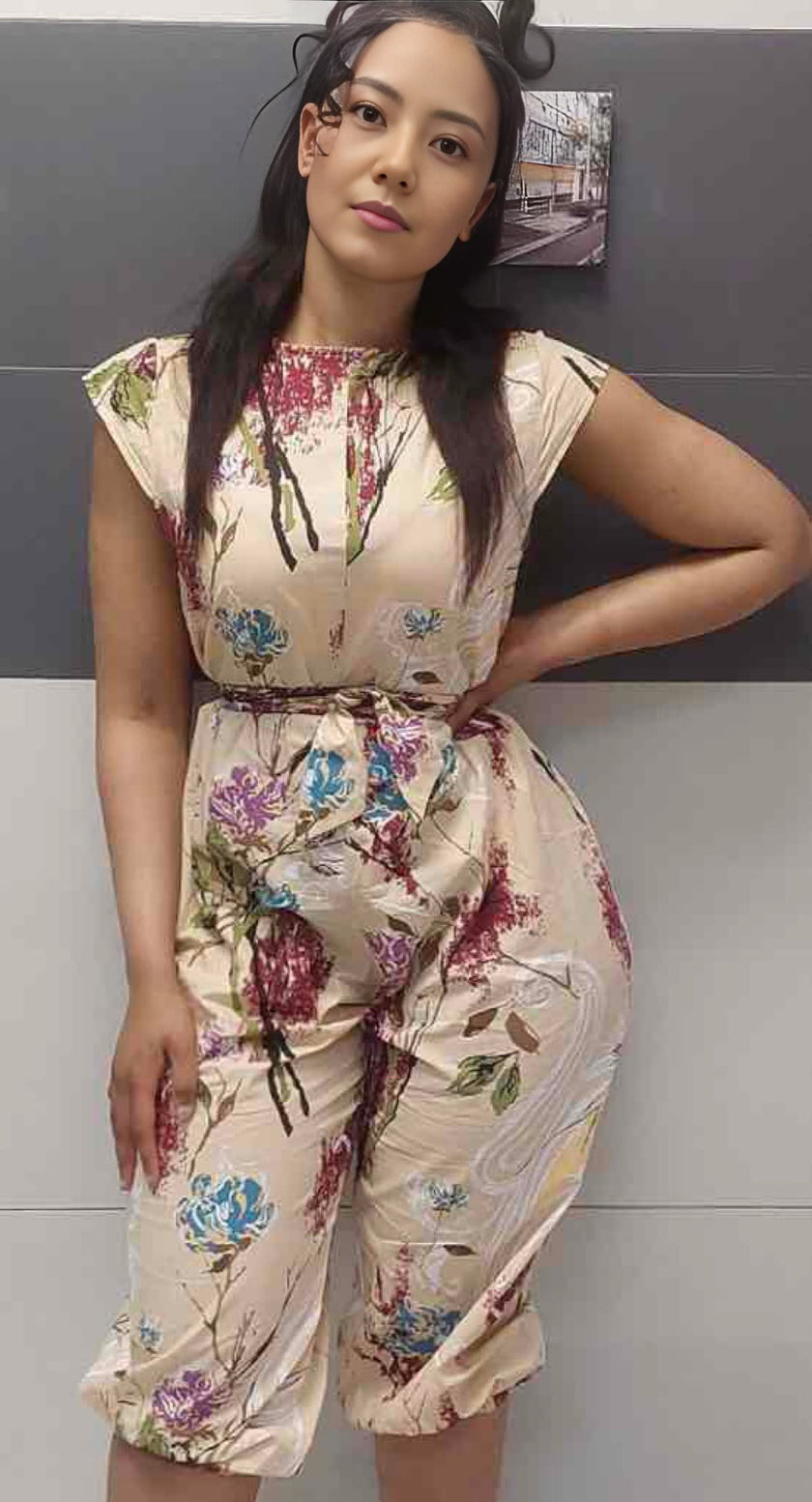Floral Pattern Short Sleeve Jumpsuit