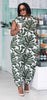 Botanical Leaf Pattern Sleeveless Jumpsuit with Tapered Legs