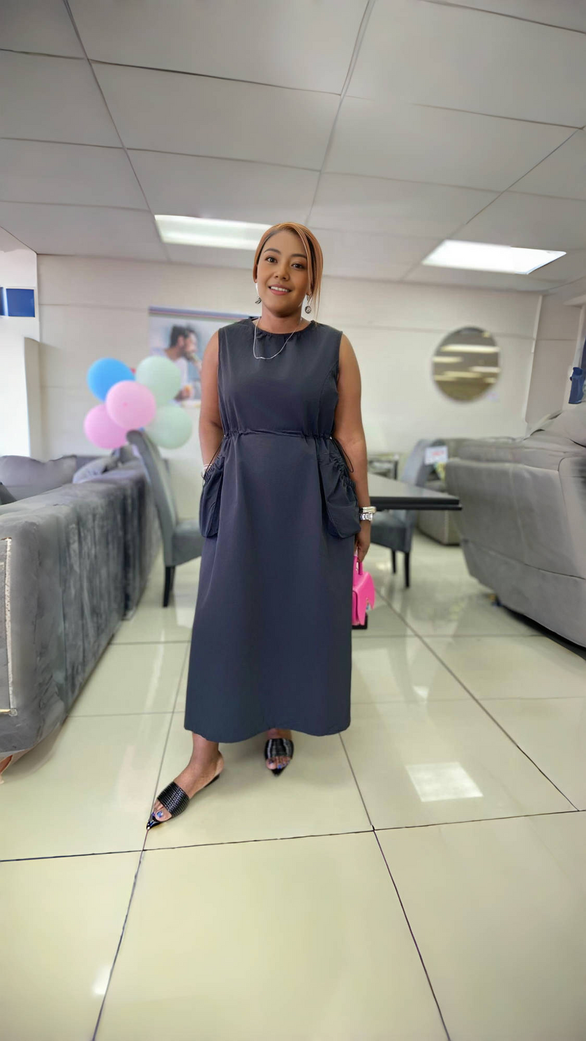 Pocket-Waisted Sleeveless Midi Dress