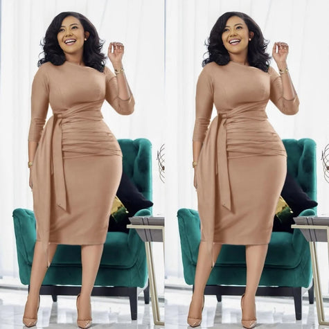 Slim Fit Midi Dress  Waist Tie Pleat