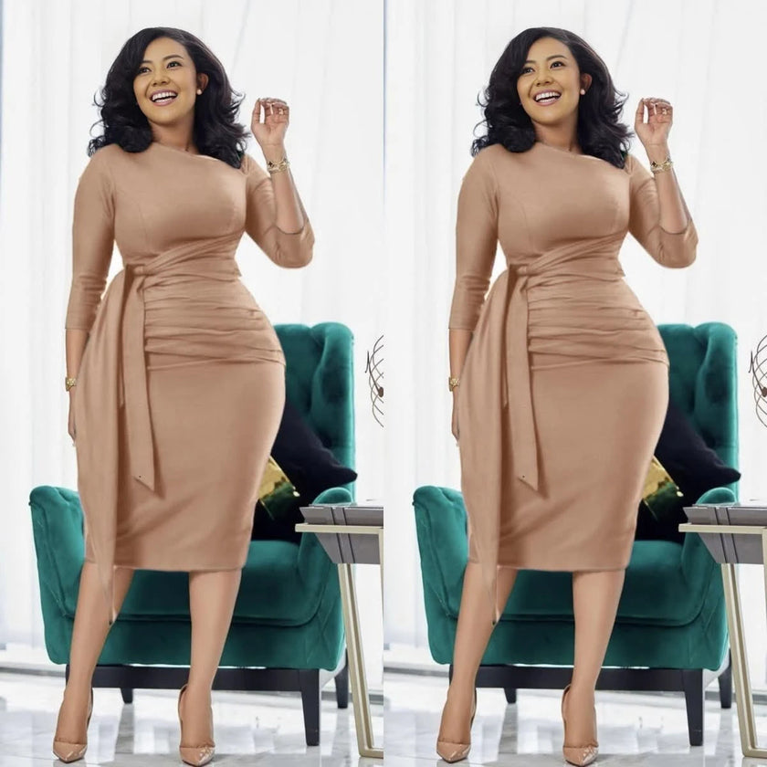 Slim Fit Midi Dress  Waist Tie Pleat