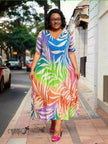 Pleated Leaf Print Midi Dress  Plus Size