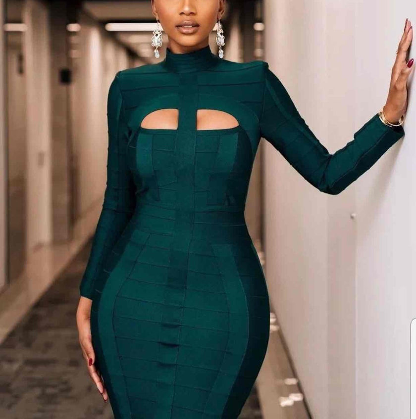 Elegant Long Sleeve Dress for Autumn, Elastic Fabric