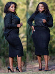 Textured knit midi skirt with fitted pencil cut and slit detail, dark color