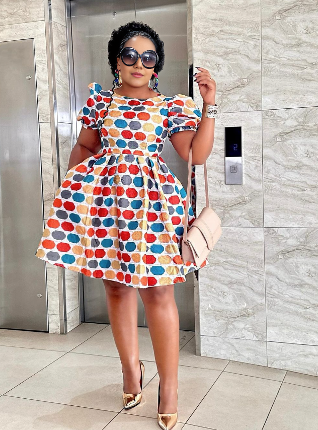 Dress Large Polka Dot Flared Skirt Short Sleeve Chic