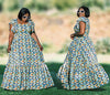 Floor-Length Flared Skirt Dress with Fitted Bodice and Round Neckline