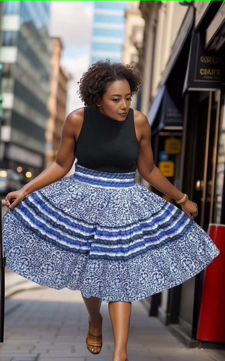 Women's Sleeveless Top and Patterned A-Line Skirt Set with Floral and Striped Design