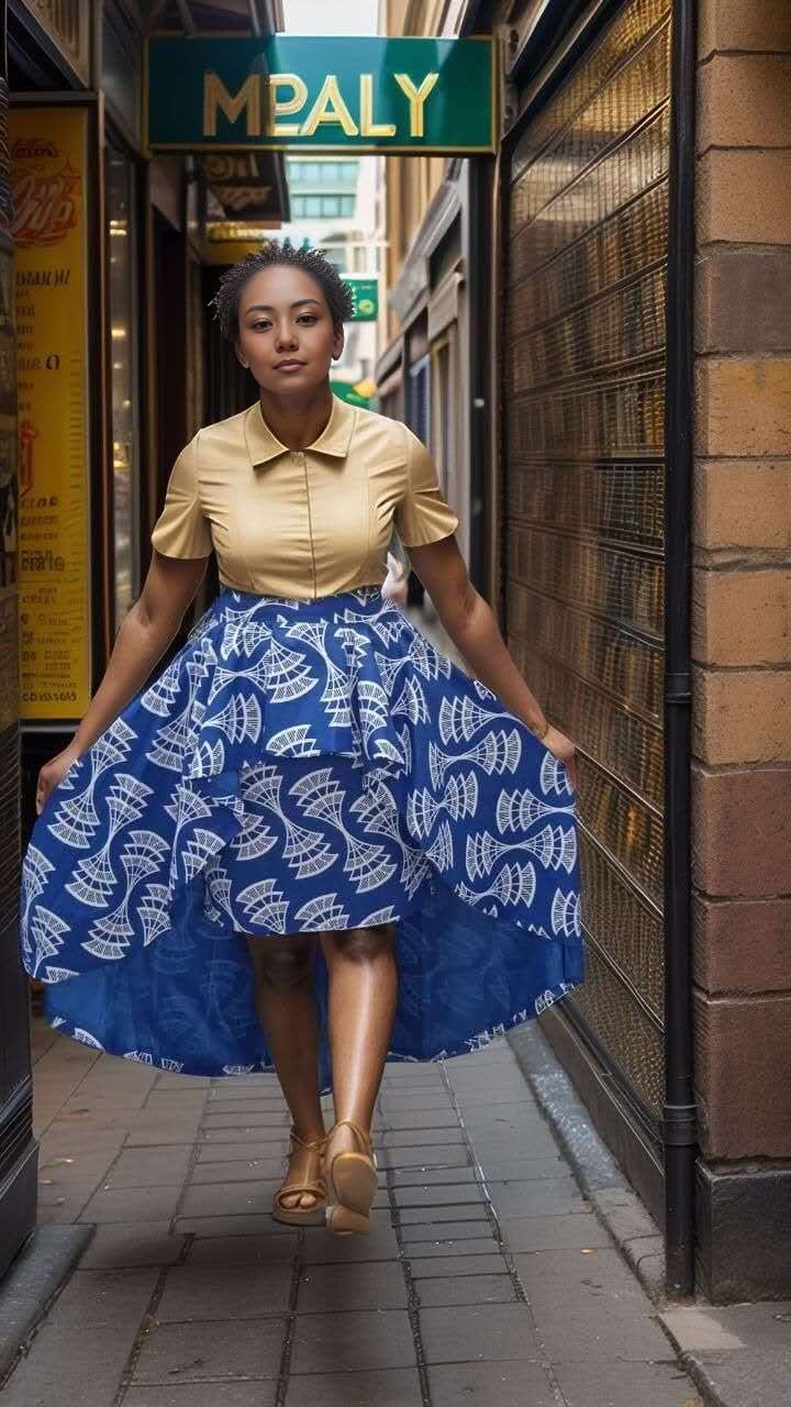 High-Low Geometric Pattern Asymmetrical Hem Skirt