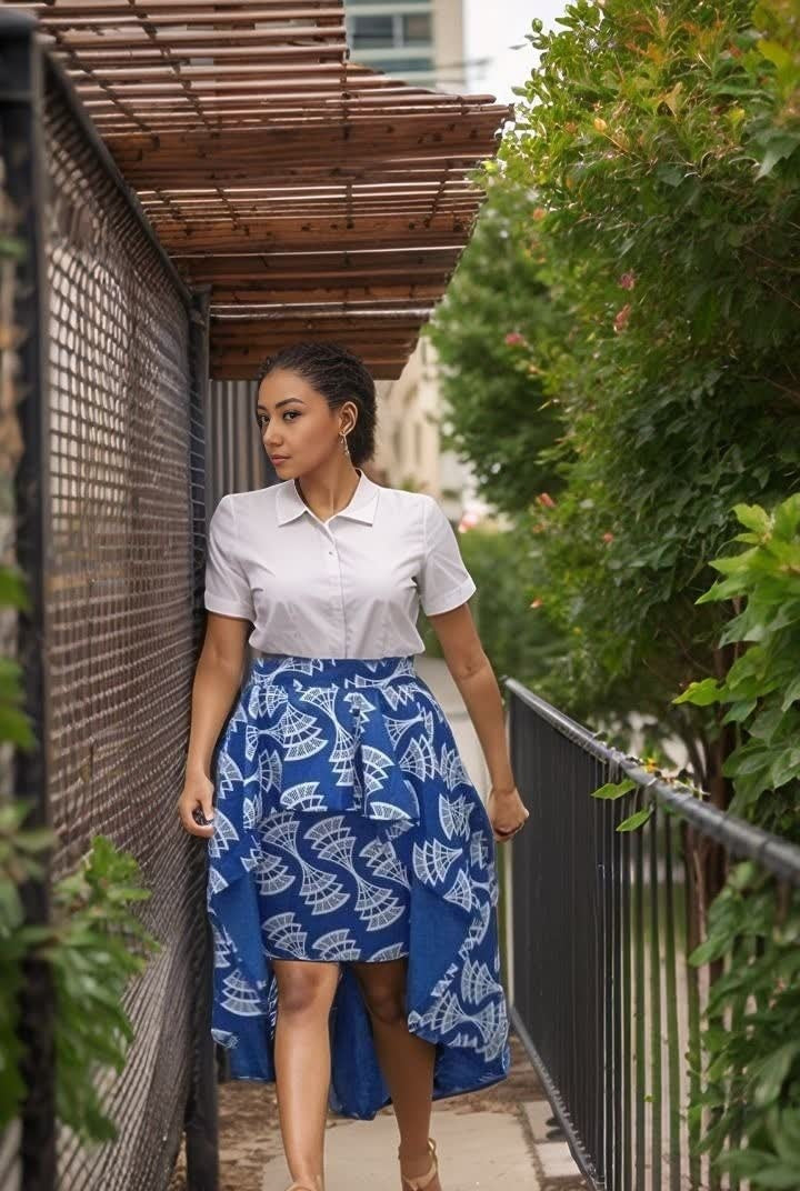 High-Low Geometric Pattern Asymmetrical Hem Skirt