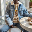 Sherpa Denim Jacket  Double Pocket Casual
