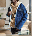 Jacket Men's Denim Sherpa Casual Double Pocket Chic