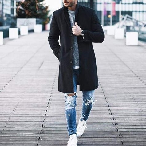 Mens Classic Long Coat  Slim Fit