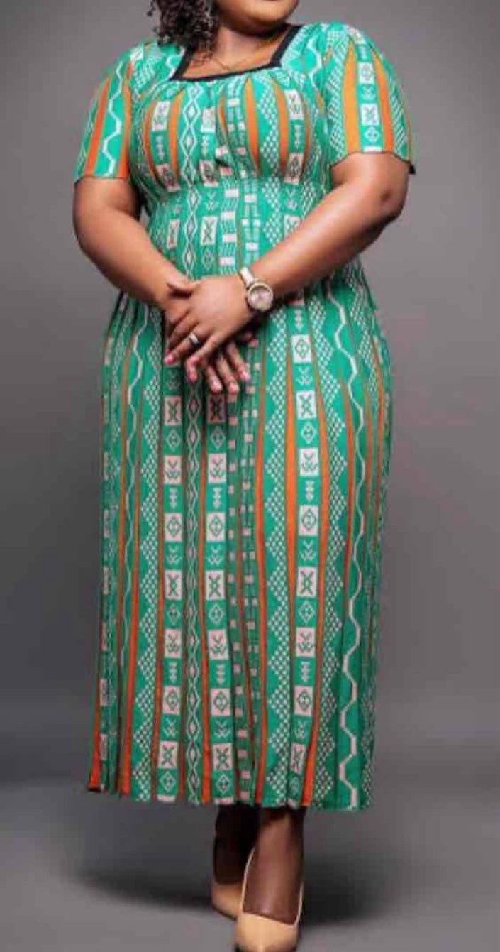 Women's Knitted Maxi Dress with Geometric Patterns and Unique Neckline Design