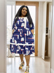 Blue Abstract Collared Dress Minimalist Print Chic Style