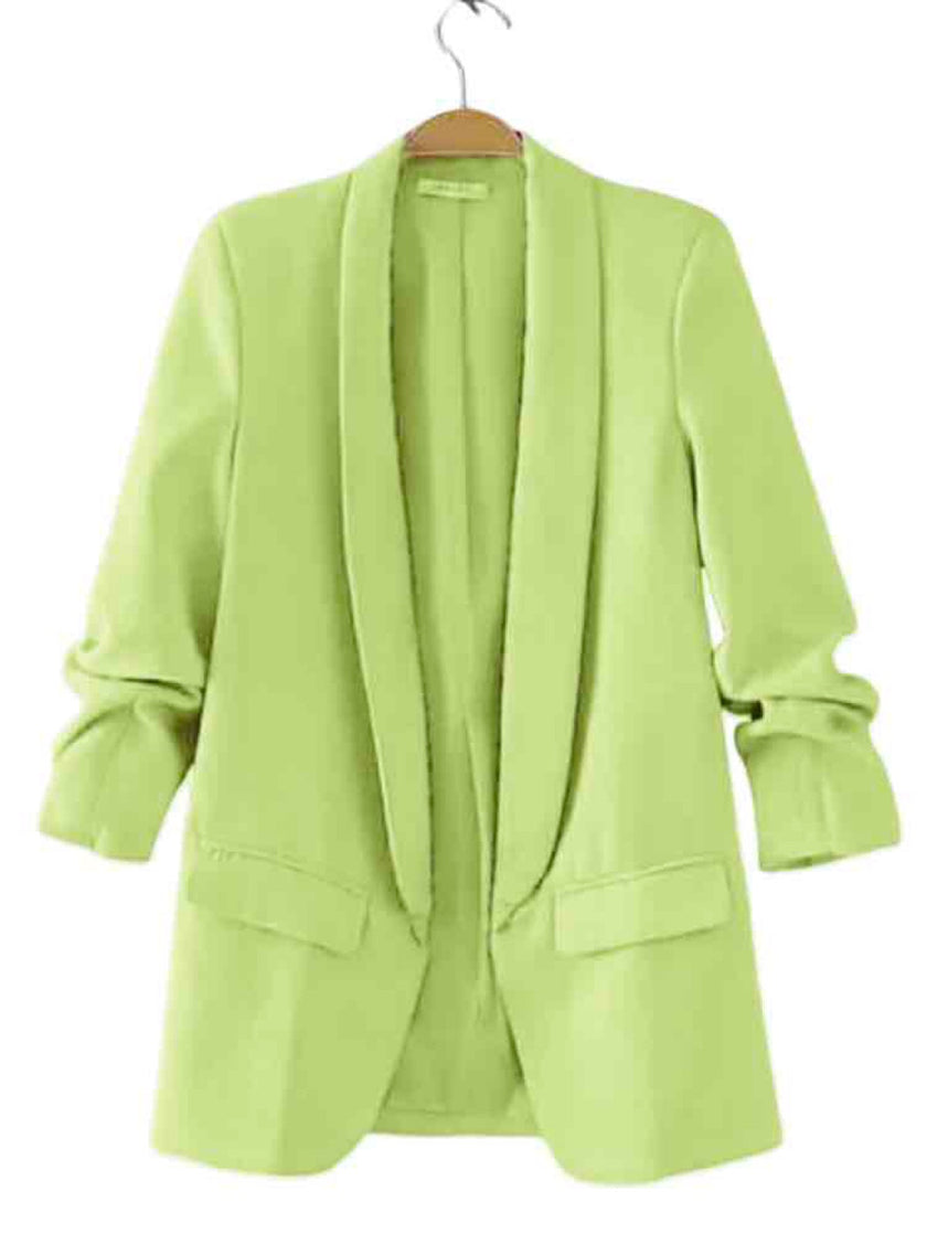 Single-Breasted Notched Lapel Blazer with Patch Pockets and Rolled-Up Sleeves