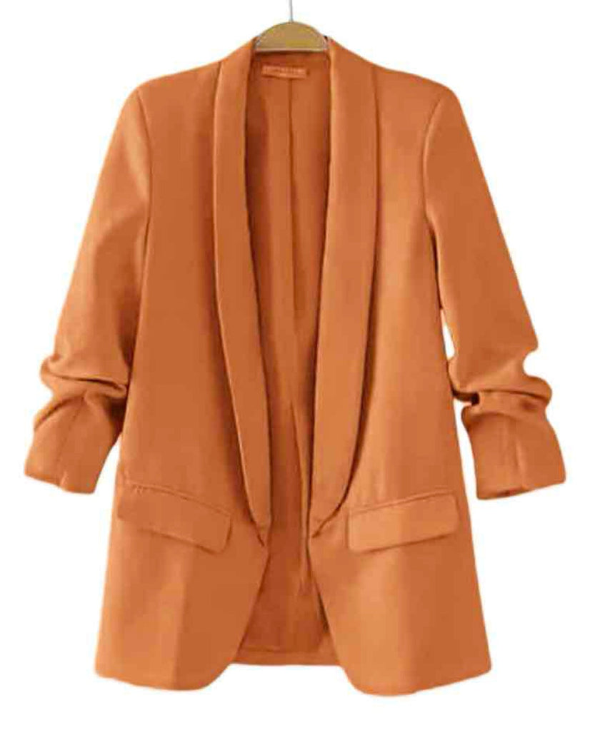 Single-Breasted Notched Lapel Blazer with Patch Pockets and Rolled-Up Sleeves