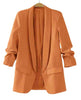 Single-Breasted Notched Lapel Blazer with Patch Pockets and Rolled-Up Sleeves