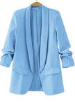 Single-Breasted Notched Lapel Blazer with Patch Pockets and Rolled-Up Sleeves