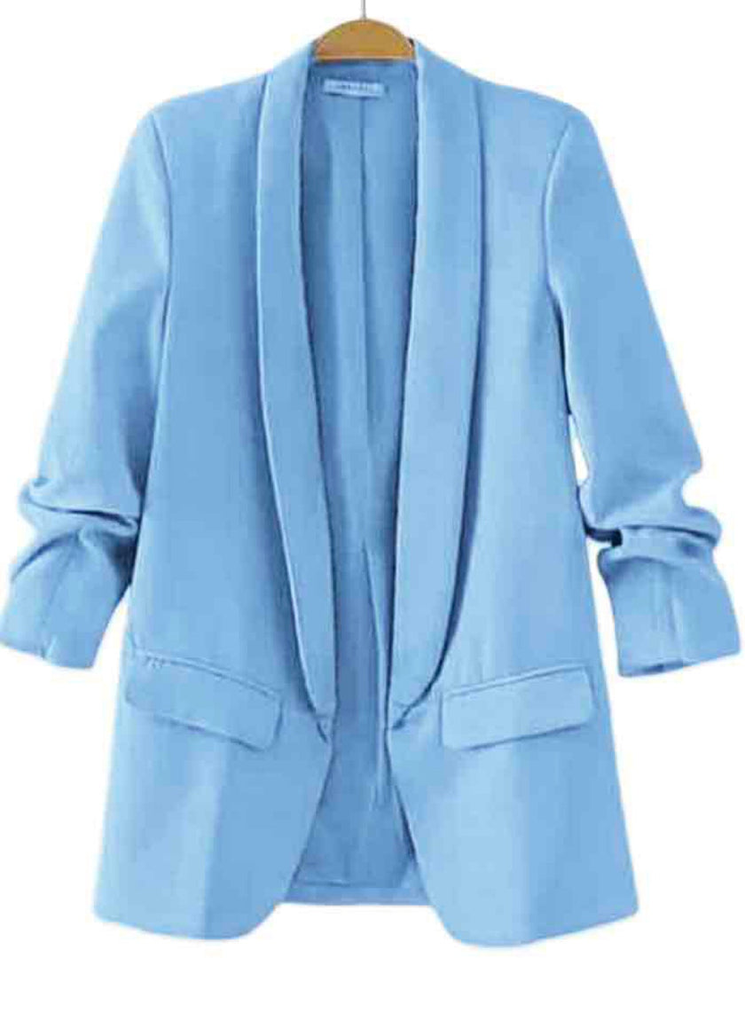 Single-Breasted Notched Lapel Blazer with Patch Pockets and Rolled-Up Sleeves